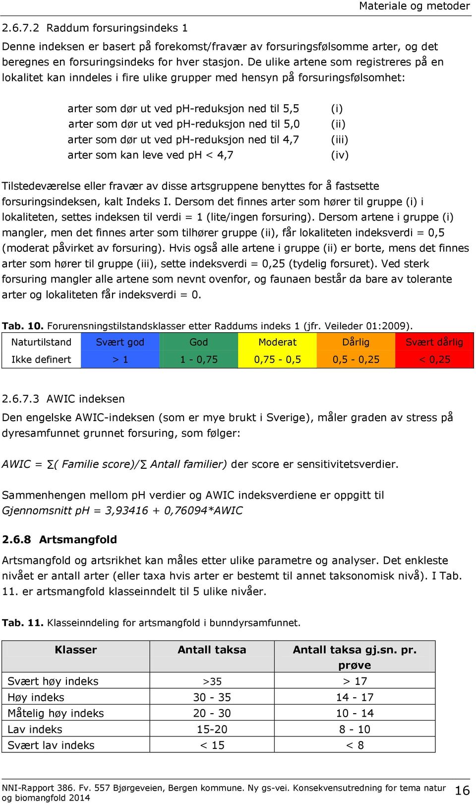 ned til 5,0 arter som dør ut ved ph-reduksjon ned til 4,7 arter som kan leve ved ph < 4,7 (i) (ii) (iii) (iv) Tilstedeværelse eller fravær av disse artsgruppene benyttes for å fastsette