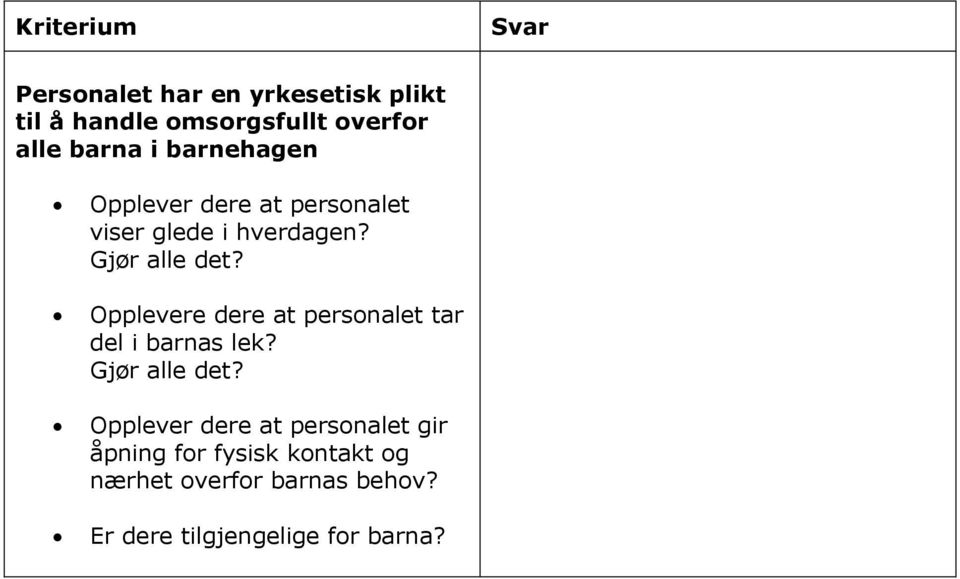 Opplevere dere at personalet tar del i barnas lek? Gjør alle det?