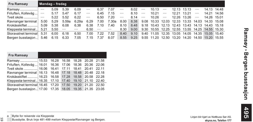 08 6.38 6.38 7.10 7.40 8.10 8.48 9.18 10.43 12.13 12.43 13.43 14.13 14.43 15.18 Kleppestø terminal... 5.21 5.50 6.50 8.30 9.00 9.30 10.55 12.25 12.55 13.55 14.25 14.55 15.30 Storavatnet terminal 5.