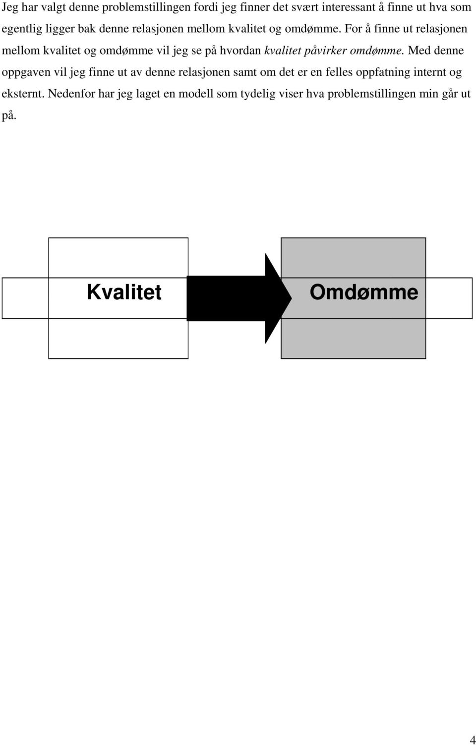 For å finne ut relasjonen mellom kvalitet og omdømme vil jeg se på hvordan kvalitet påvirker omdømme.