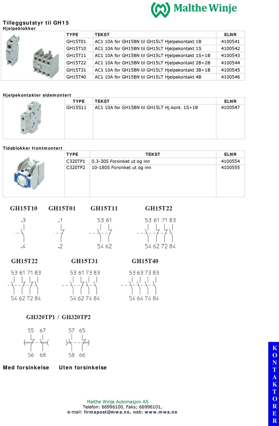 4100545 GH1540 C1 10 for GH15B til GH15L Hjelpekontakt 4B 4100546 Hjelpekontakter sidemontert YP S L GH15S11 C1 10 for GH15B til GH15L Hj.kont. 1S+1B 4100547 idsblokker frontmontert YP S L C320P1 0.