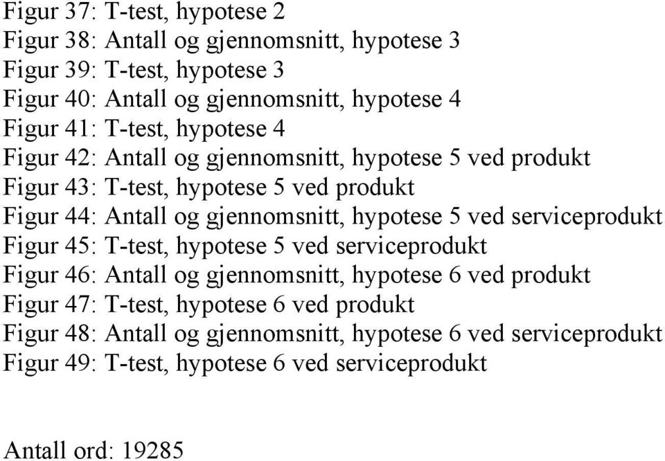 hypotese 5 ved serviceprodukt Figur 45: T-test, hypotese 5 ved serviceprodukt Figur 46: Antall og gjennomsnitt, hypotese 6 ved produkt Figur 47: T-test,