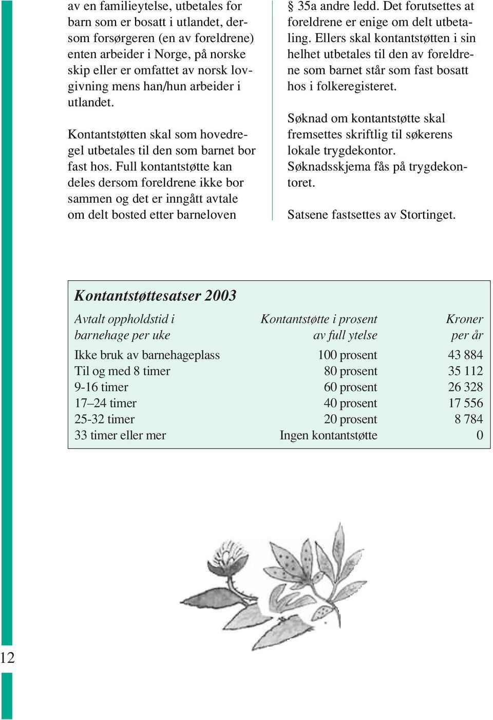 Full kontantstøtte kan deles dersom foreldrene ikke bor sammen og det er inngått avtale om delt bosted etter barneloven 35a andre ledd. Det forutsettes at foreldrene er enige om delt utbetaling.