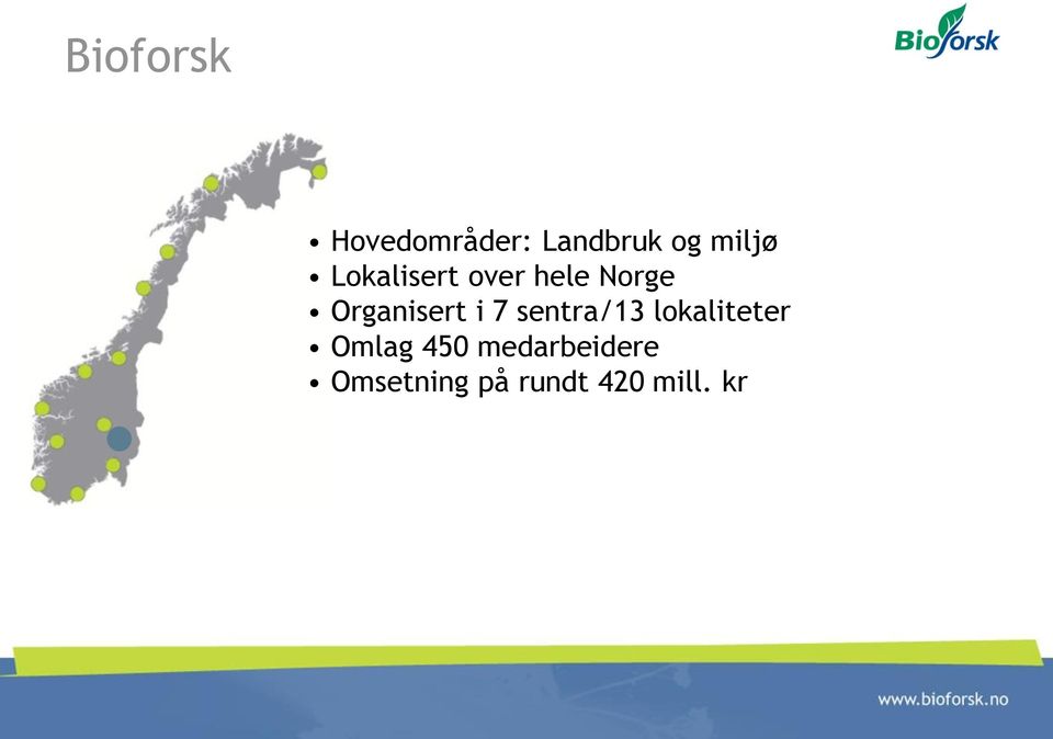 Organisert i 7 sentra/13 lokaliteter