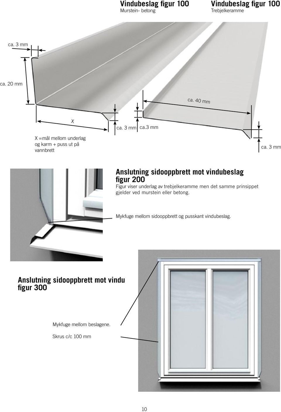 3 mm Anslutning sidooppbrett mot vindubeslag figur 200 Figur viser underlag av trebjelkeramme men det samme prinsippet