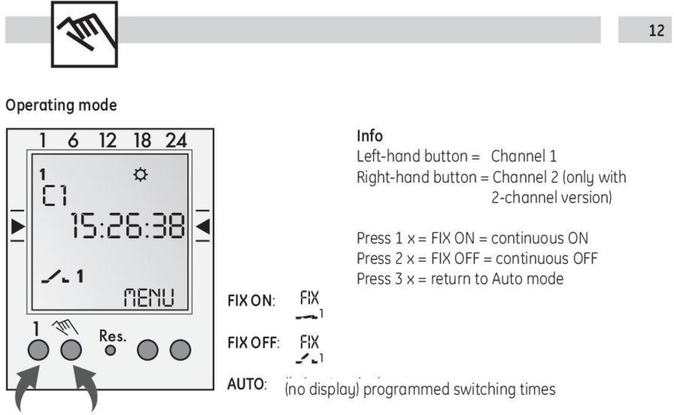 FIX ON: FIX OFF: FIX FIX Press 1 x = FIX ON = continuous ON Press 2 x = FIX OFF =