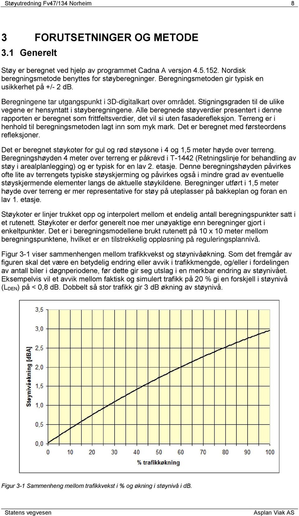 Alle beregnede støyverdier presentert i denne rapporten er beregnet som frittfeltsverdier, det vil si uten fasaderefleksjon. Terreng er i henhold til beregningsmetoden lagt inn som myk mark.