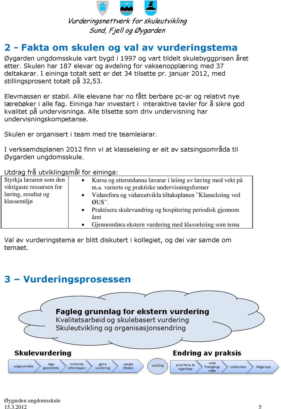 Eininga har investert i interaktive tavler for å sikre god kvalitet på undervisninga. Alle tilsette som driv undervisning har undervisningskompetanse. Skulen er organisert i team med tre teamleiarar.