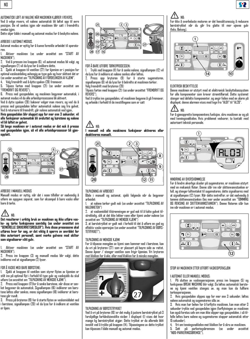 Aktiver maskinen (se under avsnittet om START AV MASKINEN ). 2. Ved å pressen inn knappen (6), vil automat modus bli valgt, og signallampen (7) vil da lyse for å indikere dette. 3.