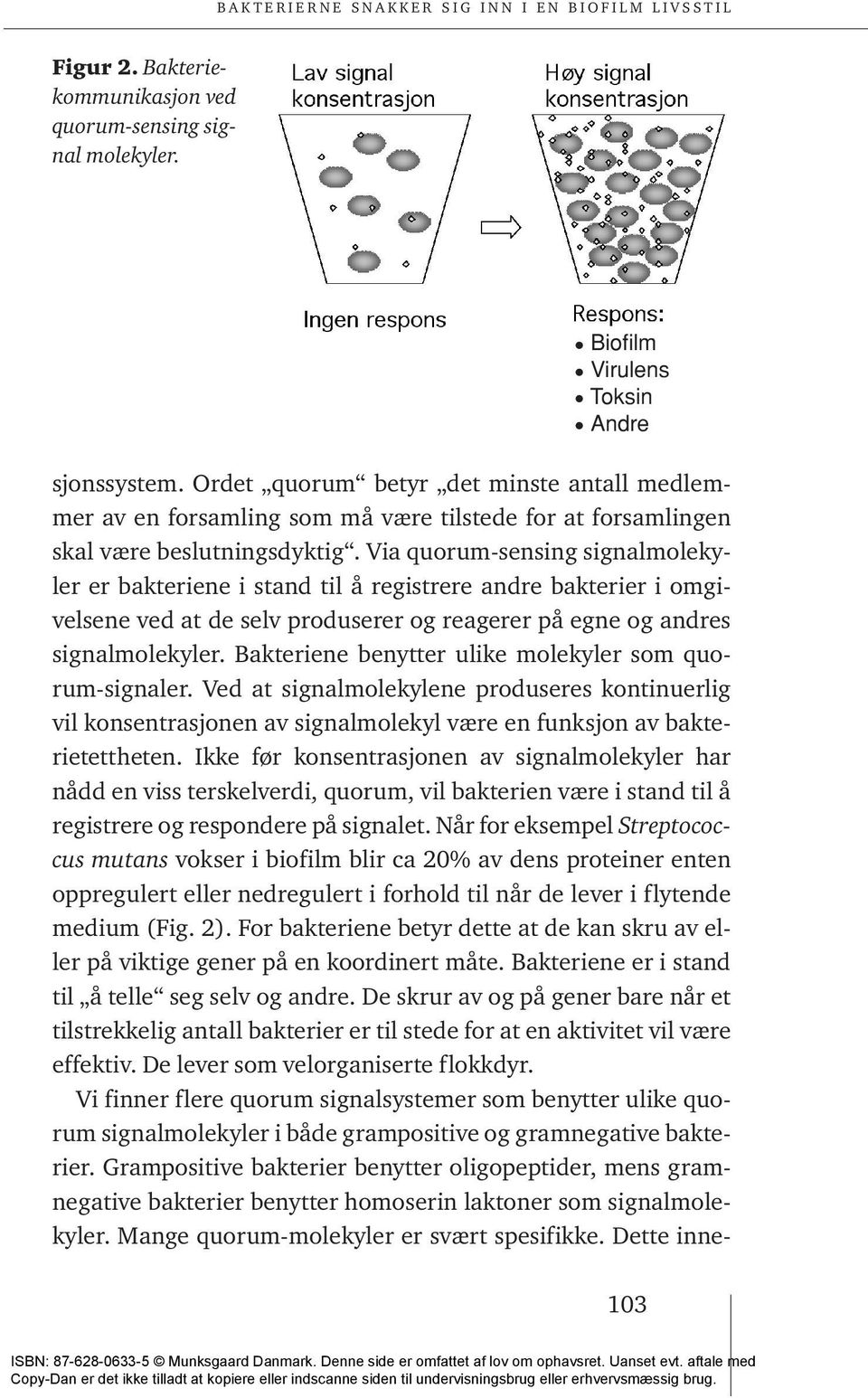 Via quorum-sensing signalmolekyler er bakteriene i stand til å registrere andre bakterier i omgivelsene ved at de selv produserer og reagerer på egne og andres signalmolekyler.