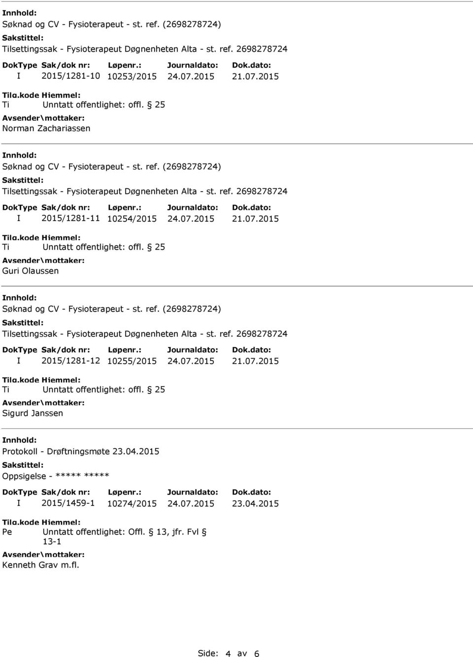 2015/1281-12 10255/2015 Sigurd Janssen nnhold: Protokoll - Drøftningsmøte 23.04.