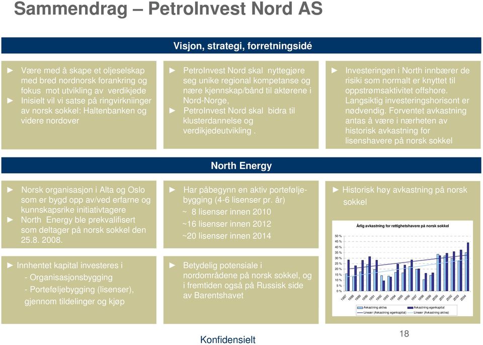 bidra til klusterdannelse og verdikjedeutvikling. Investeringen i North innbærer de risiki som normalt er knyttet til oppstrømsaktivitet offshore. Langsiktig investeringshorisont er nødvendig.