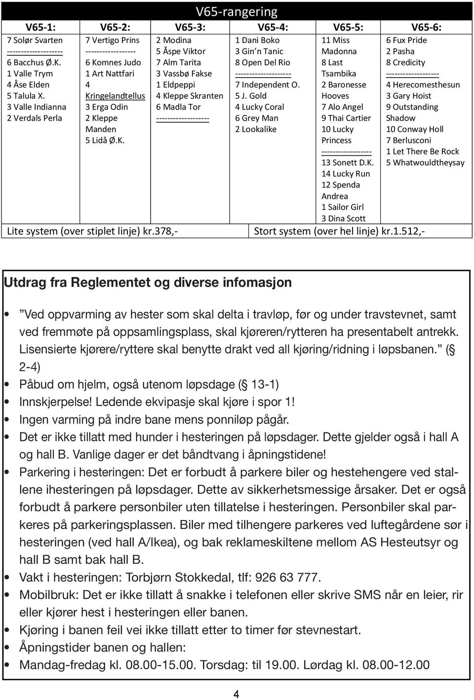 Del Rio Art Nattfari 3 Vassbø akse -------------------- Eldpeppi 7 Independent O. Kringelandtellus Kleppe Skranten 5 J.