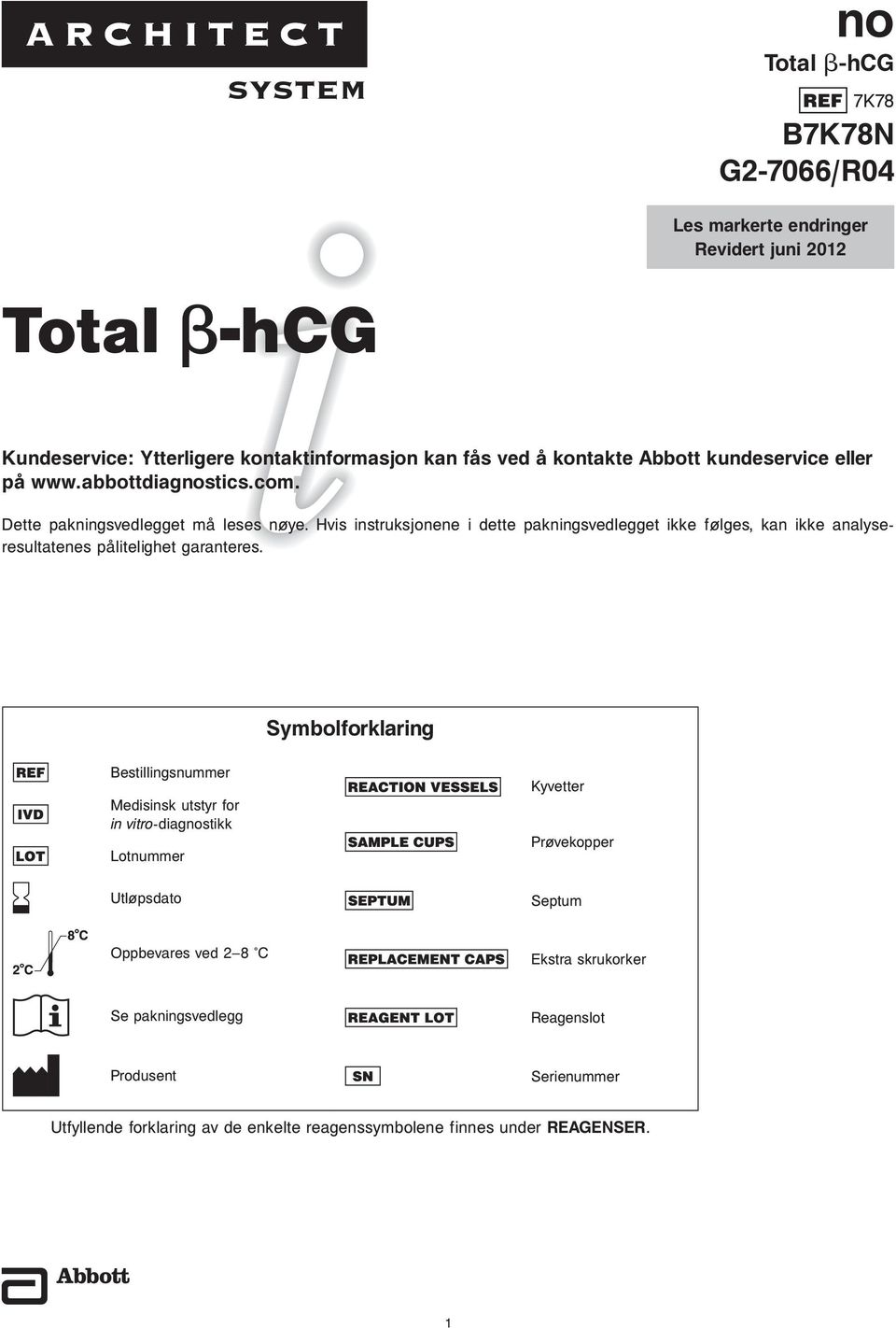 Hvis instruksjonene i dette pakningsvedlegget ikke følges, kan ikke analyseresultatenes pålitelighet garanteres.