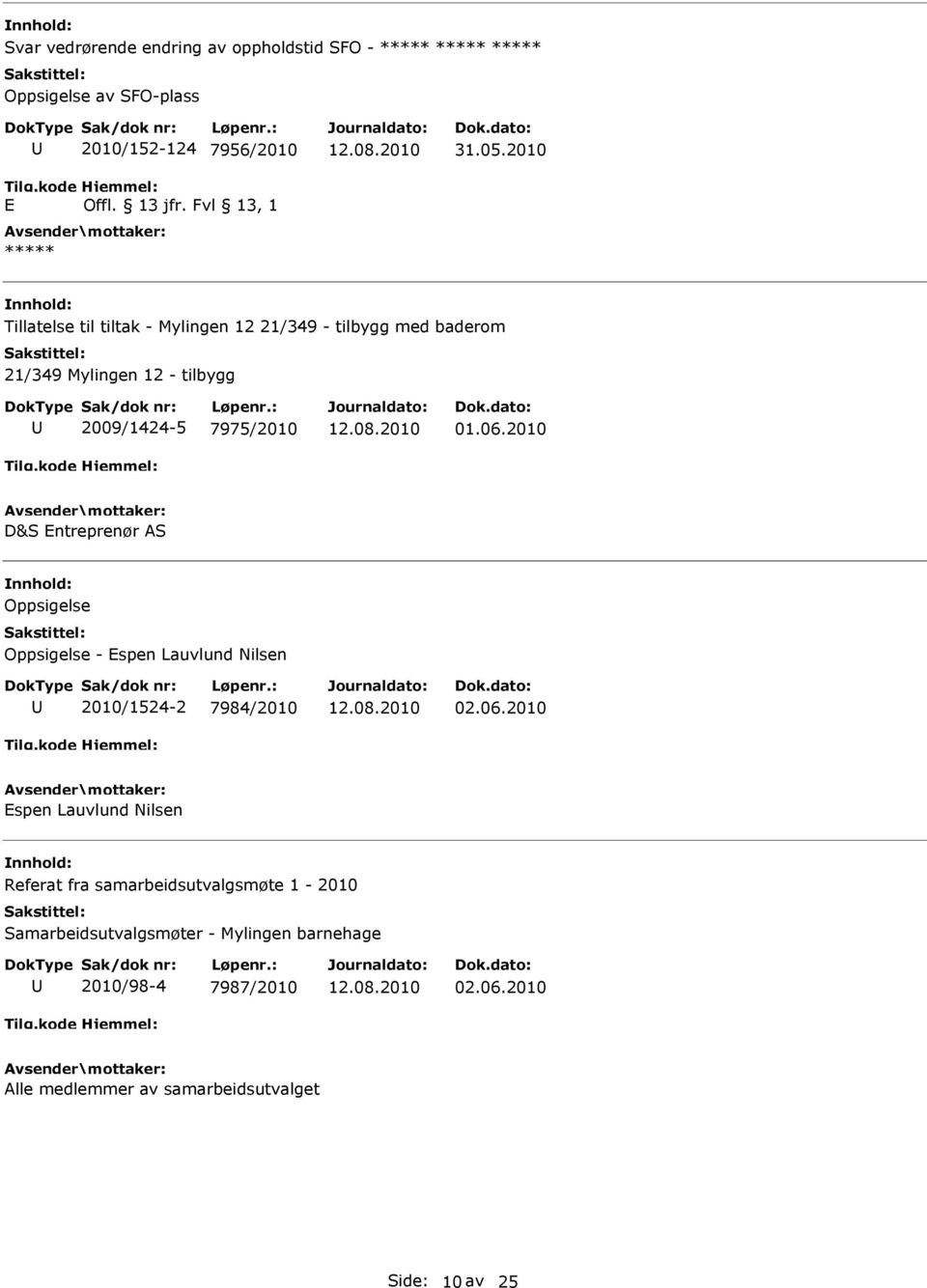 2010 D&S Entreprenør AS Oppsigelse Oppsigelse - Espen Lauvlund Nilsen 2010/1524-2 7984/2010 02.06.