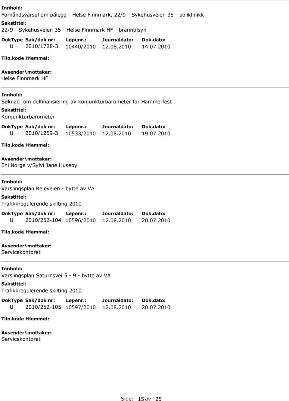 2010 Helse Finnmark HF Søknad om delfinansiering av konjunkturbarometer for Hammerfest Konjunkturbarometer 2010/1259-3