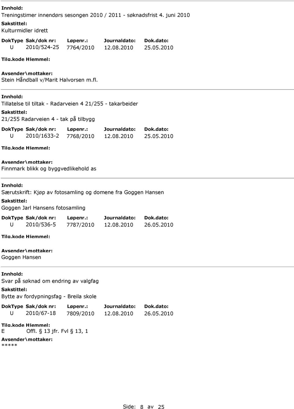 Tillatelse til tiltak - Radarveien 4 21/255 - takarbeider 21/255 Radarveien 4 - tak på tilbygg 2010/1633-2 7768/2010 25.05.