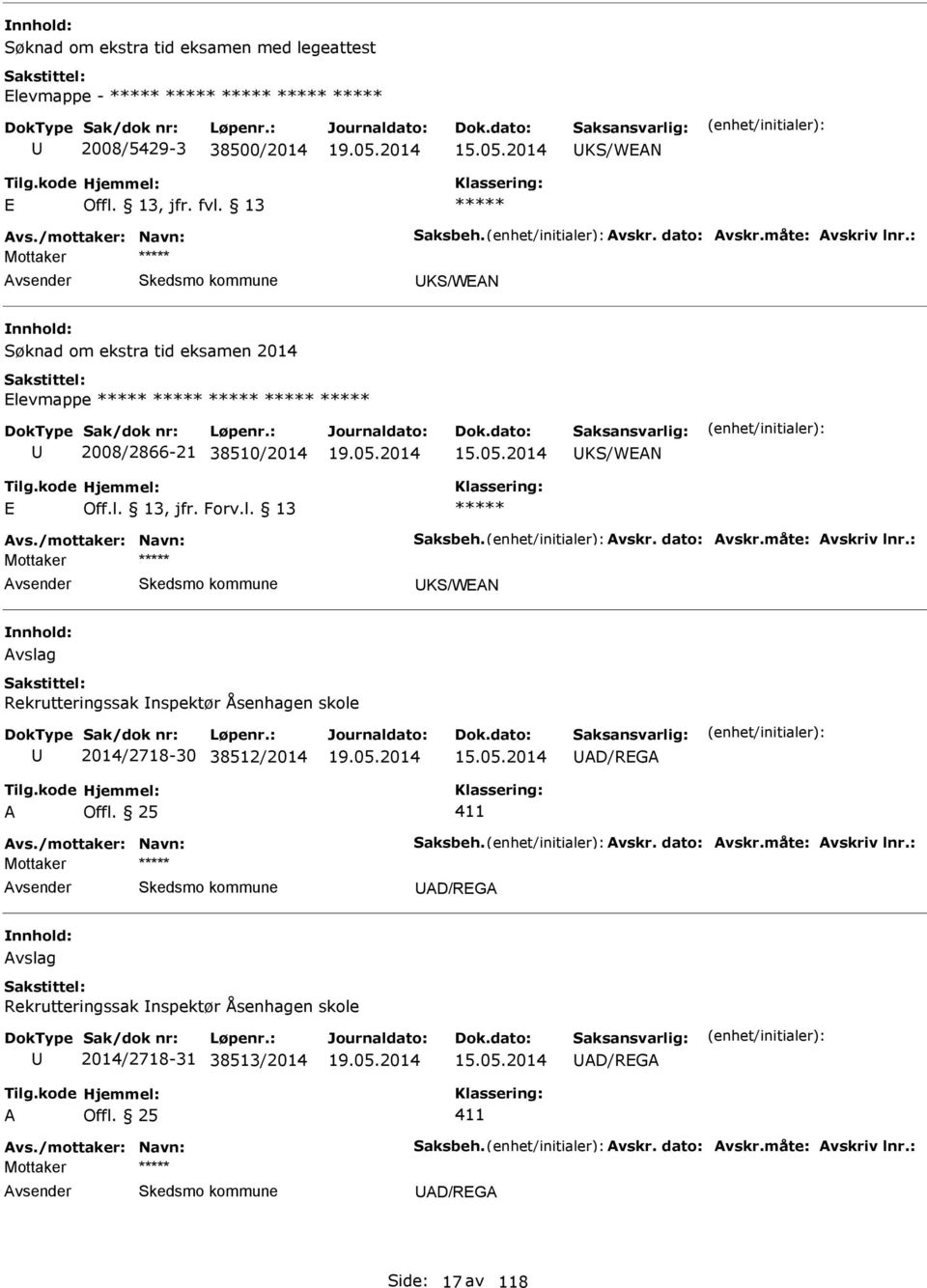 l. 13 KS/WN vslag Rekrutteringssak nspektør Åsenhagen skole 2014/2718-30 38512/2014 D/RG D/RG