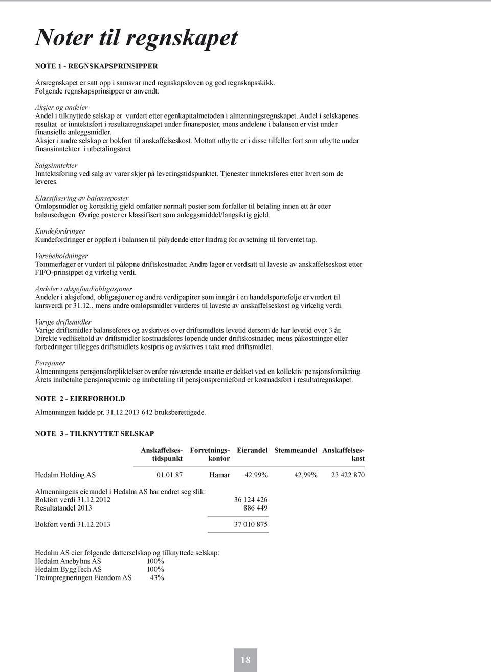 Andel i selskapenes resultat er inntektsført i resultatregnskapet under finansposter, mens andelene i balansen er vist under finansielle anleggsmidler.