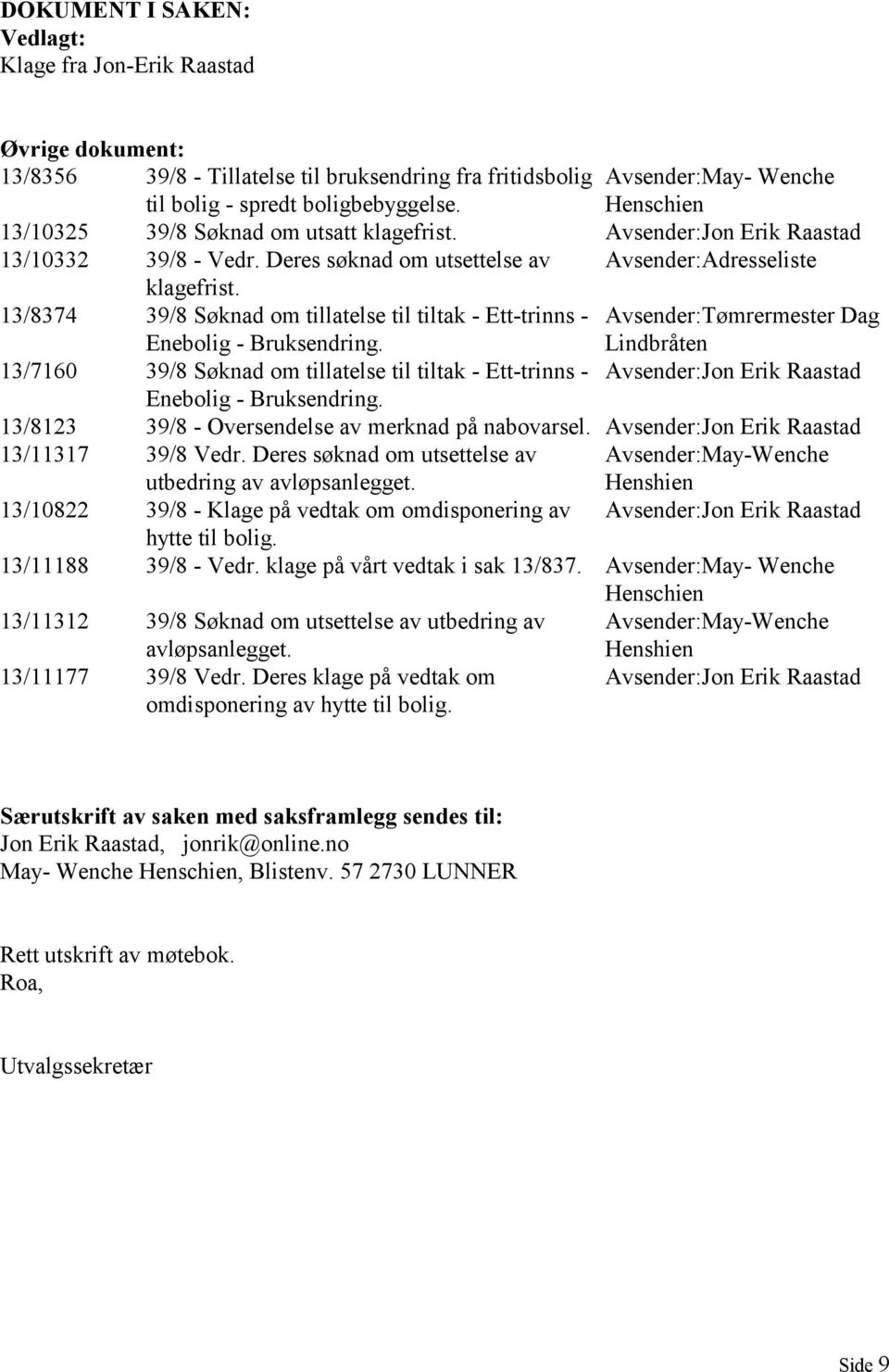 13/8374 39/8 Søknad om tillatelse til tiltak - Ett-trinns - Avsender:Tømrermester Dag Enebolig - Bruksendring.