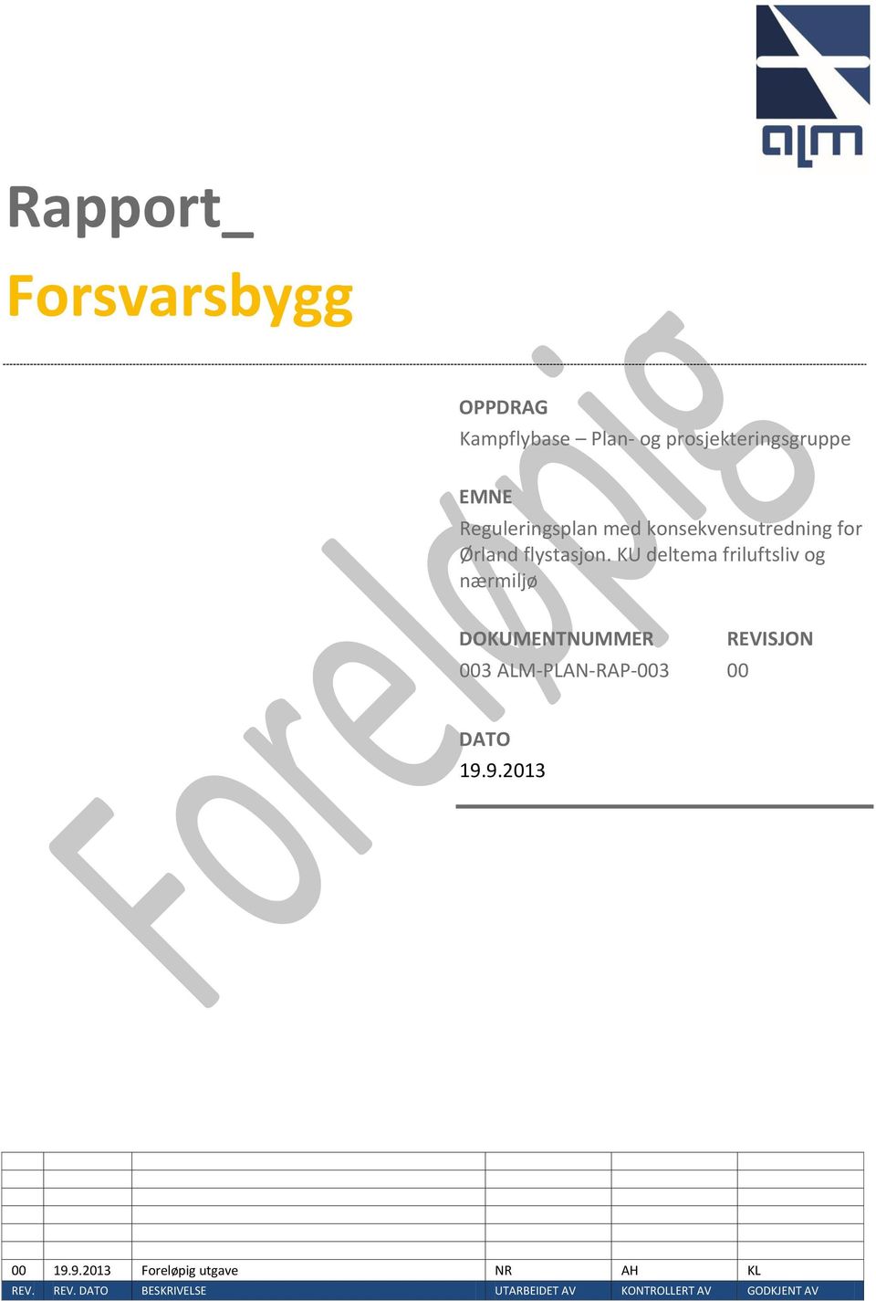 KU deltema friluftsliv og nærmiljø DOKUMENTNUMMER 003 ALM-PLAN-RAP-003 00