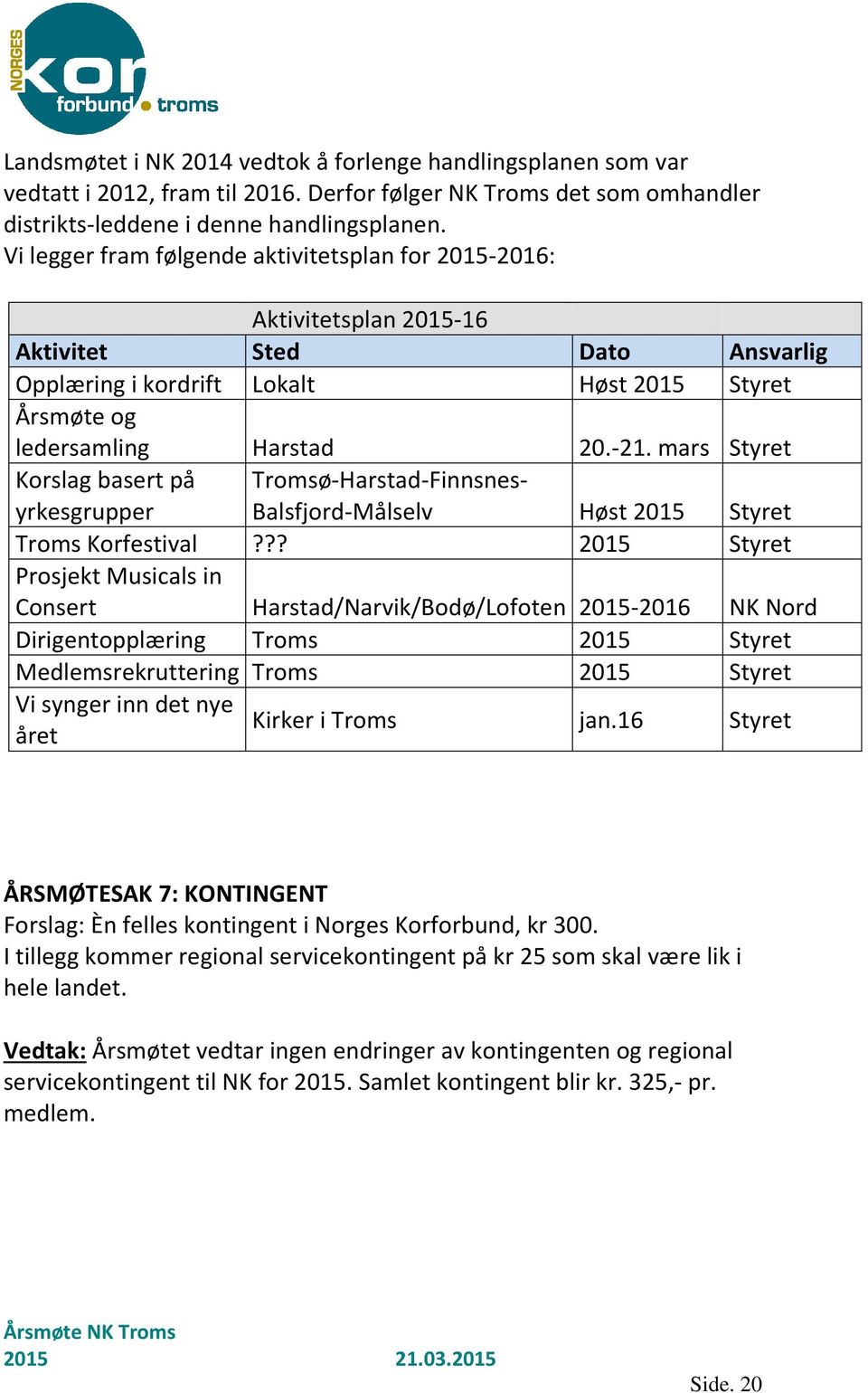 mars Styret Korslag basert på yrkesgrupper Tromsø-Harstad-Finnsnes- Balsfjord-Målselv Høst 2015 Styret Troms Korfestival?