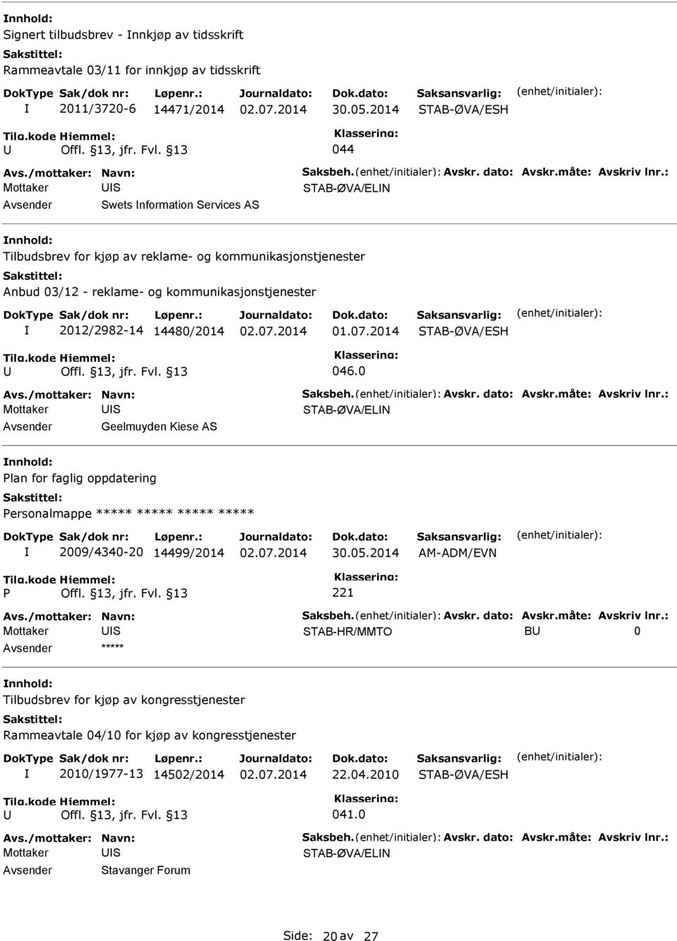 : Mottaker TAB-ØVA/ELN wets nformation ervices A Tilbudsbrev for kjøp av reklame- og kommunikasjonstjenester Anbud 03/12 - reklame- og kommunikasjonstjenester 2012/2982-14 14480/2014 01.07.