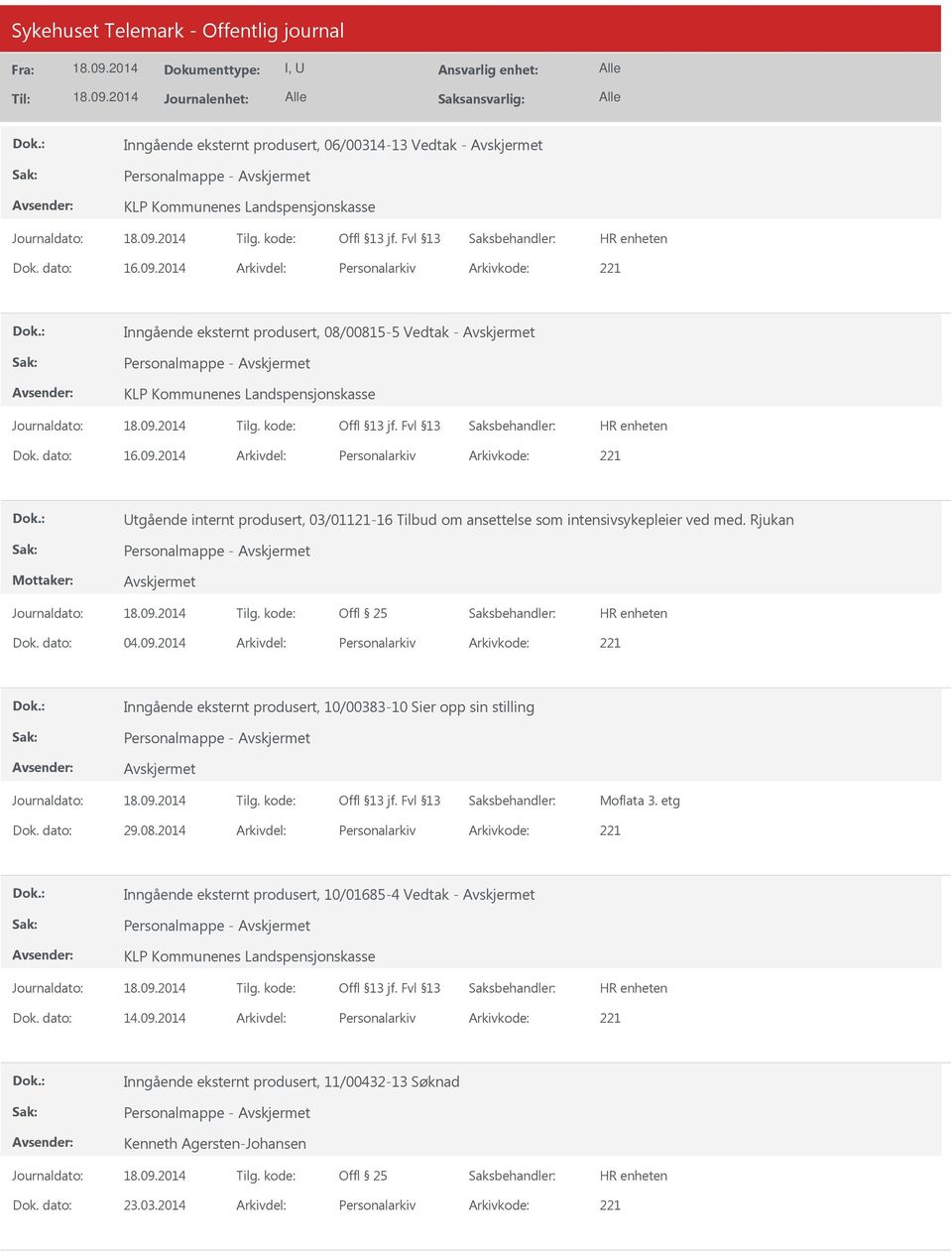 2014 Arkivdel: Personalarkiv Arkivkode: 221 Utgående internt produsert, 03/01121-16 Tilbud om ansettelse som intensivsykepleier ved med. Rjukan Dok. dato: 04.09.