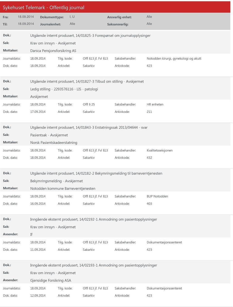 2014 Arkivdel: Sakarkiv Arkivkode: 211 Utgående internt produsert, 14/01843-3 Erstatningssak 2013/04644 - svar Dok.