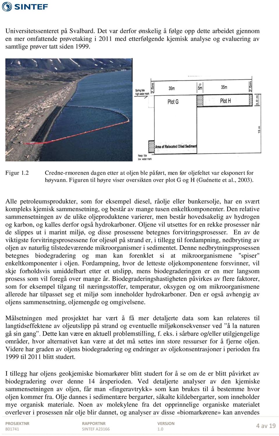 2 Credne-rmorenen dagen etter at oljen ble påført, men før oljefeltet var eksponert for høyvann. Figuren til høyre viser oversikten over plot G og H (Guénette et al., 2003).