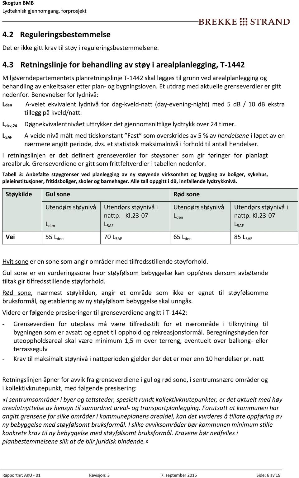 og bygningsloven. Et utdrag med aktuelle grenseverdier er gitt nedenfor.