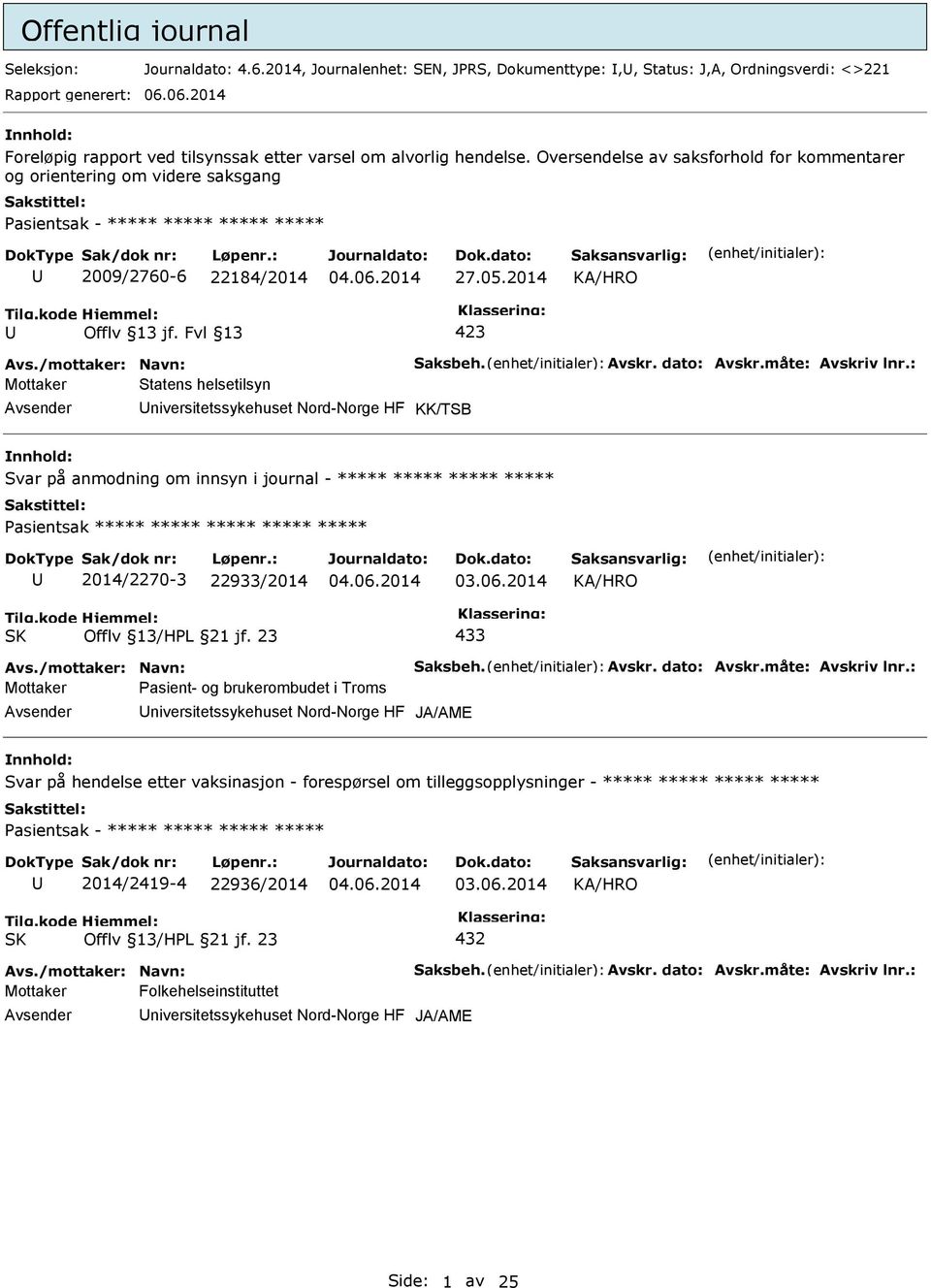 Oversendelse av saksforhold for kommentarer og orientering om videre saksgang asientsak - ***** ***** ***** ***** 2009/2760-6 22184/2014 27.05.