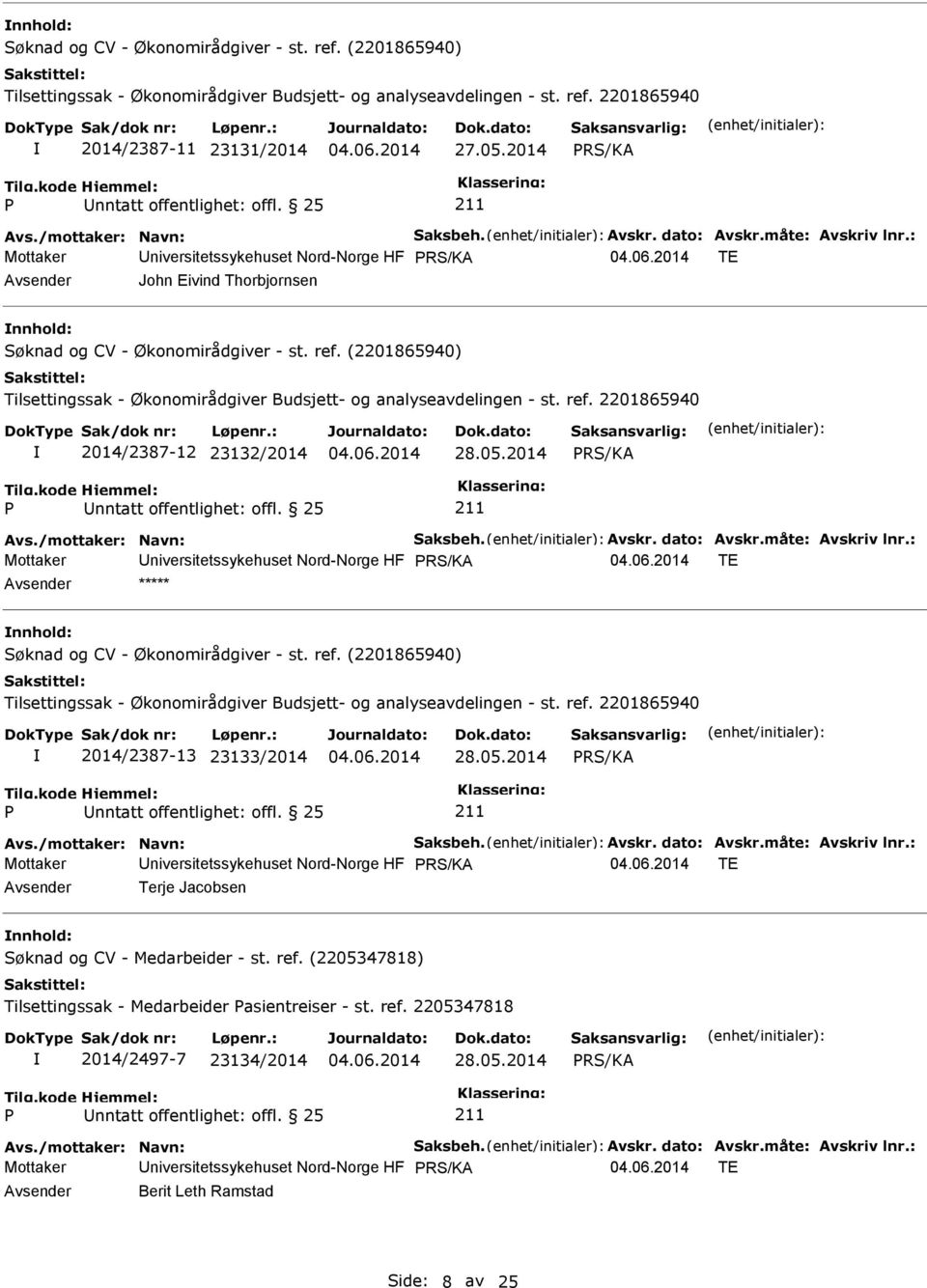 niversitetssykehuset Nord-Norge HF RS/KA TE ***** nnhold: 2014/2387-13 23133/2014 RS/KA Mottaker niversitetssykehuset Nord-Norge HF RS/KA TE