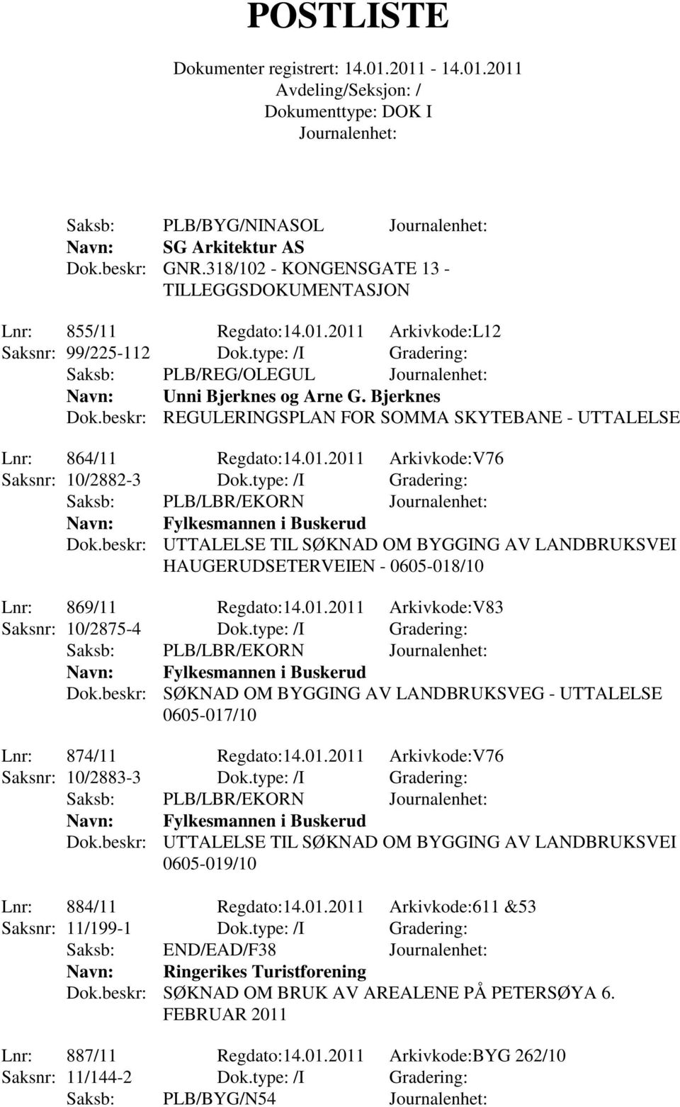 2011 Arkivkode:V76 Saksnr: 10/2882-3 Dok.type: /I Gradering: Saksb: PLB/LBR/EKORN Fylkesmannen i Buskerud Dok.
