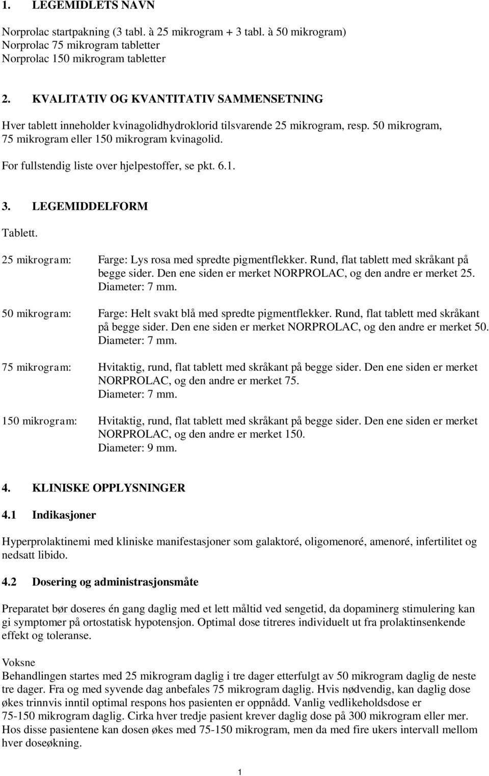 For fullstendig liste over hjelpestoffer, se pkt. 6.1. 3. LEGEMIDDELFORM Tablett. 25 mikrogram: Farge: Lys rosa med spredte pigmentflekker. Rund, flat tablett med skråkant på begge sider.