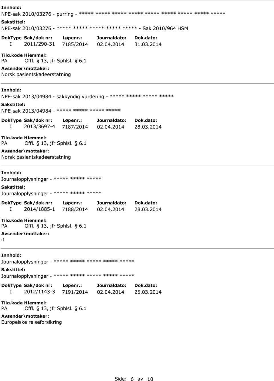 2014 nnhold: Journalopplysninger - Journalopplysninger - 2014/1885-1 7188/2014 if 28.03.