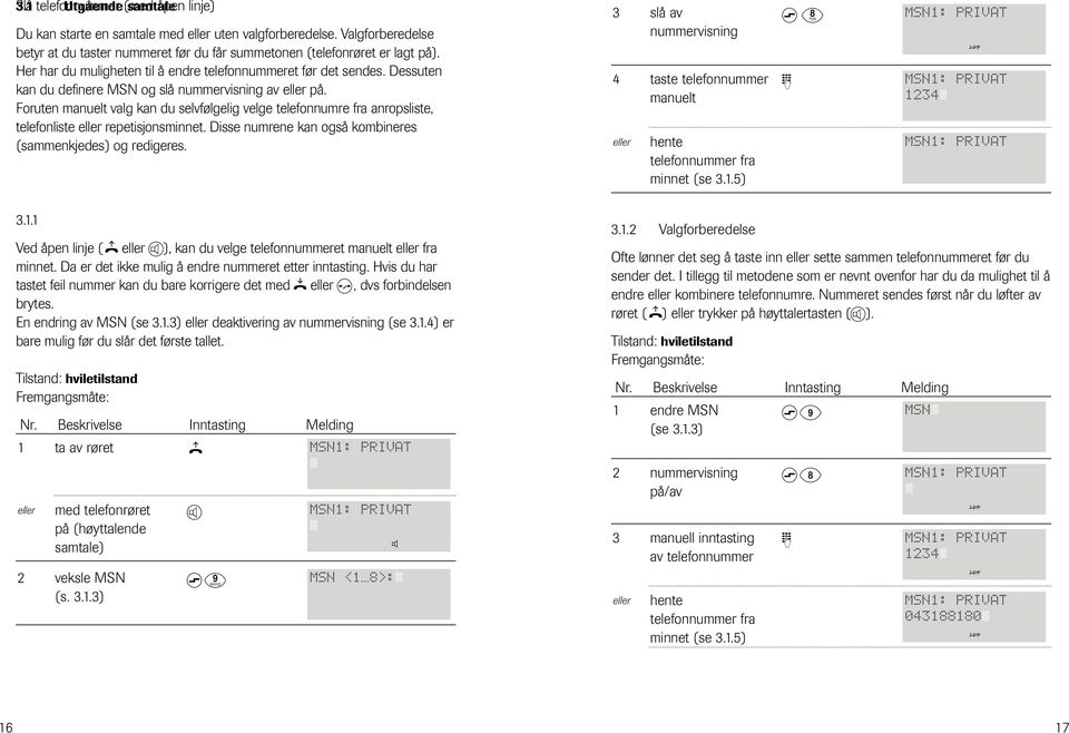 Fruten manuelt valg kan du selvfølgelig velge telefnnumre fra anrpsliste, telefnliste repetisjnsminnet. Disse numrene kan gså kmbineres (sammenkjedes) g redigeres.