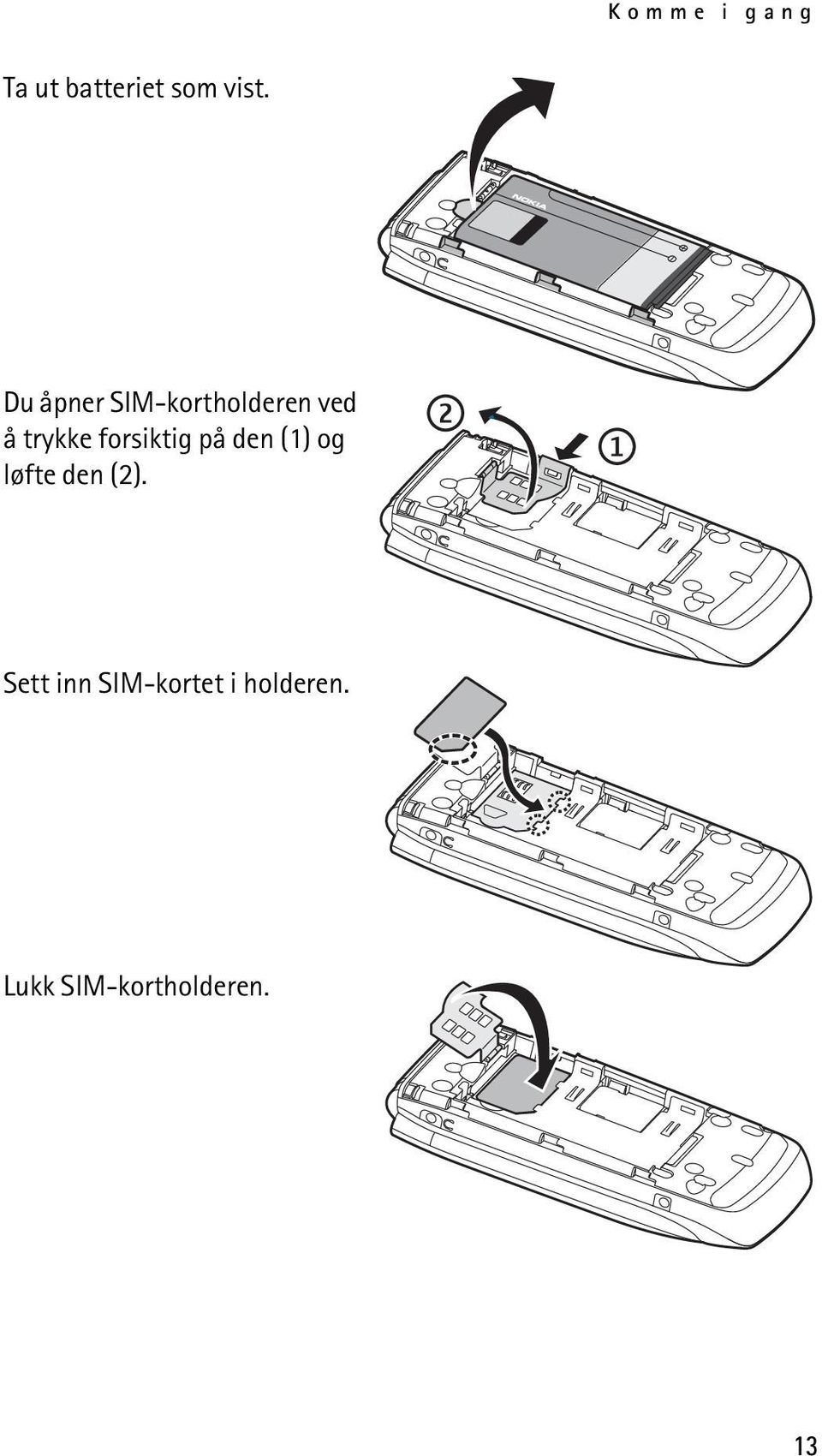 forsiktig på den (1) og løfte den (2).