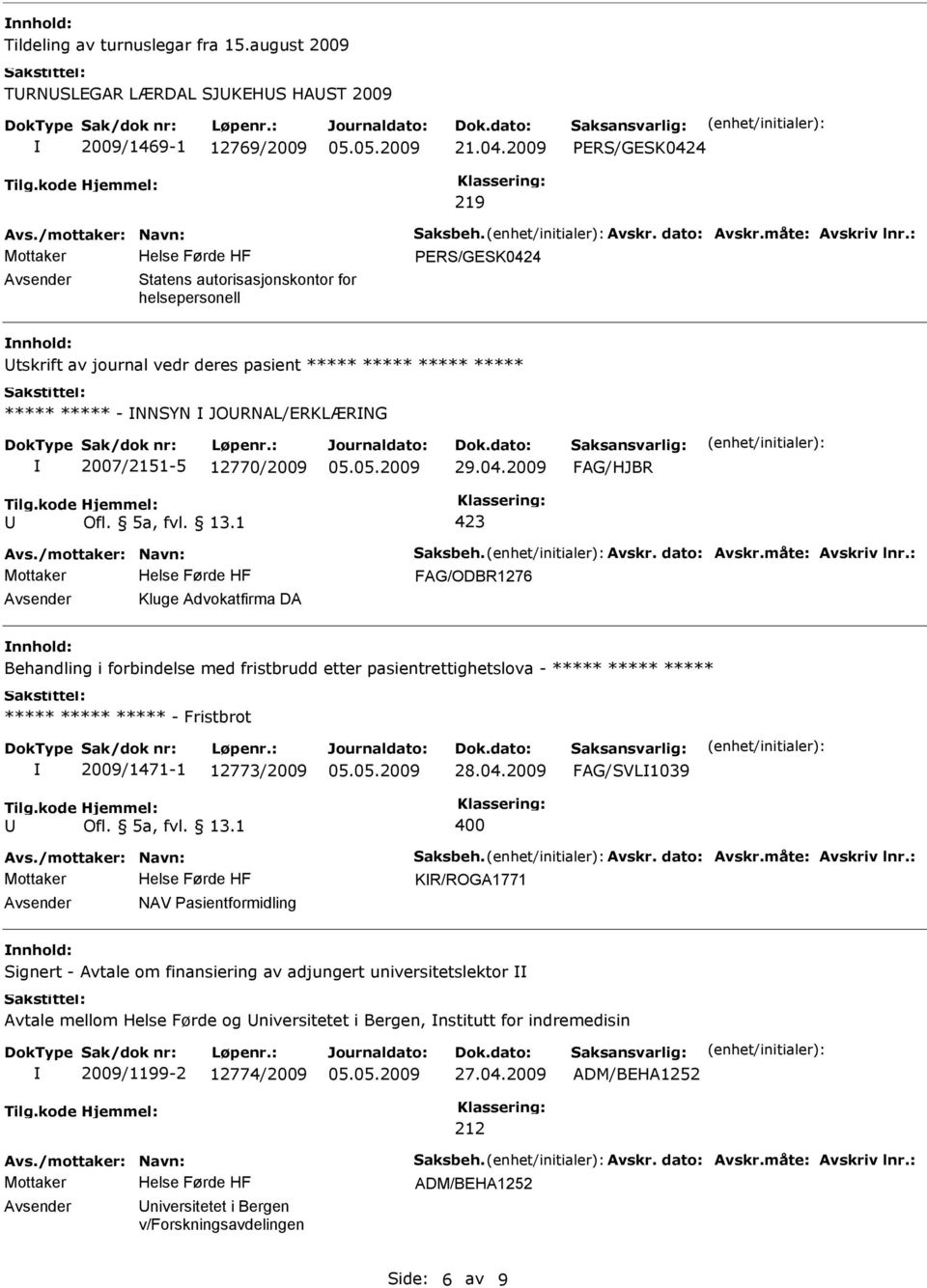 Advokatfirma DA Behandling i forbindelse med fristbrudd etter pasientrettighetslova - - Fristbrot 2009/1471-1 12773/2009 28.04.