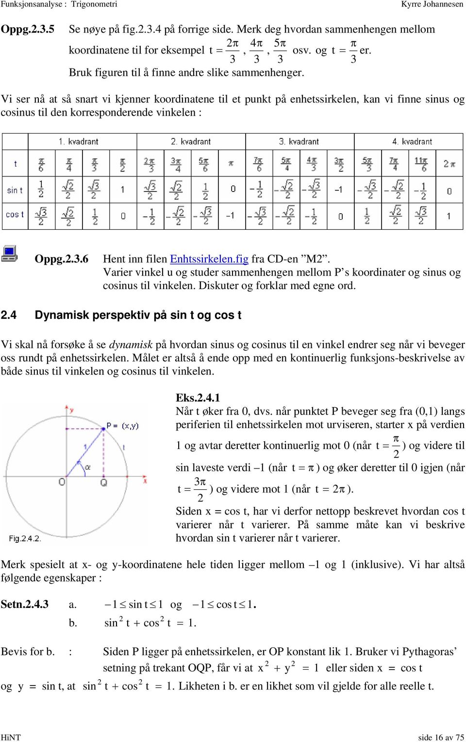 .. Hen inn filen Enhssirelen.fig fra CD-en M. Varier vinel u g suder sammenhengen mellm P s rdinaer g sinus g csinus il vinelen. Disuer g frlar med egne rd.