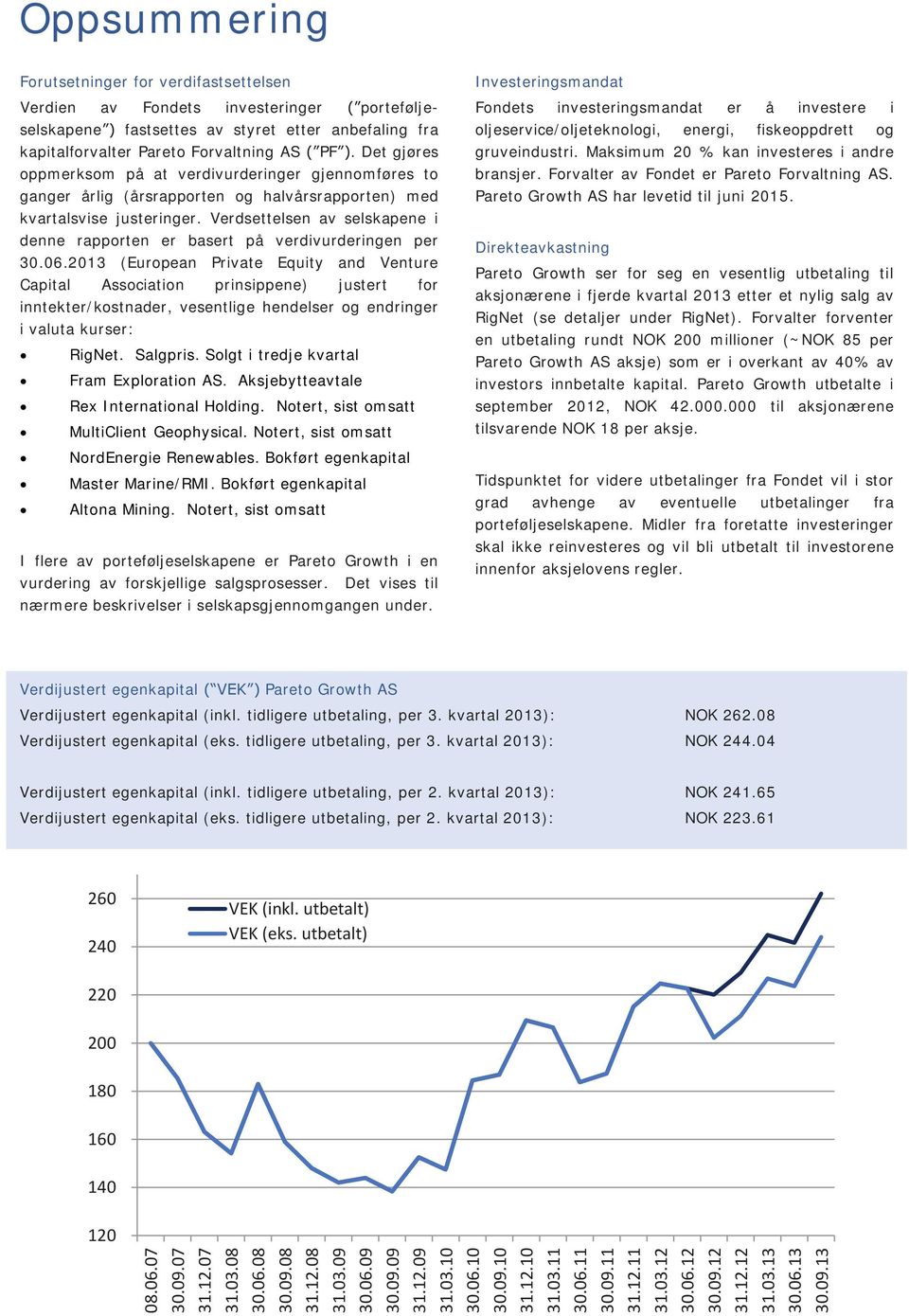 Verdsettelsen av selskapene i denne rapporten er basert på verdivurderingen per 30.06.