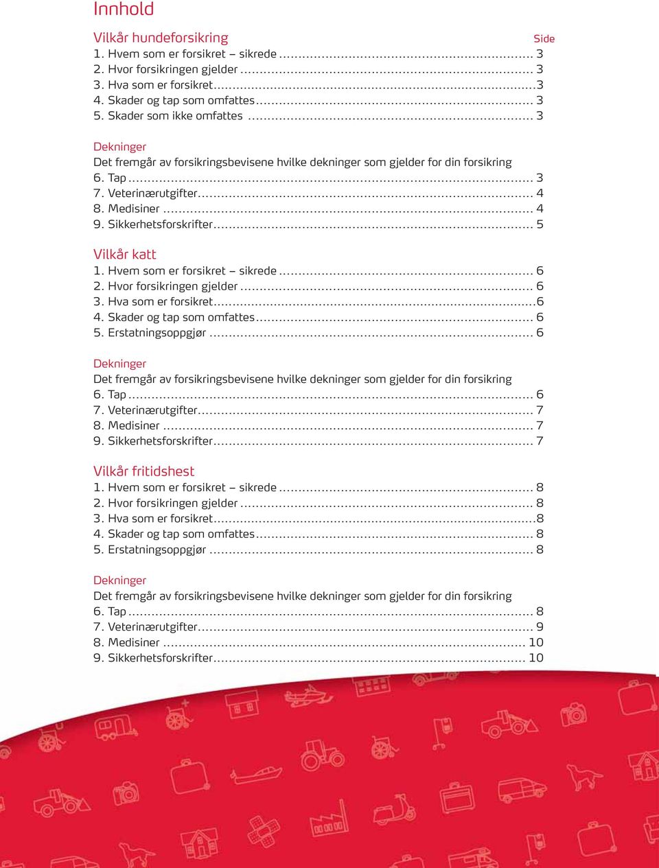 Hvem som er forsikret sikrede... 6 2. Hvor forsikringen gjelder... 6 3. Hva som er forsikret...6 4. Skader og tap som omfattes... 6 5. Erstatningsoppgjør.