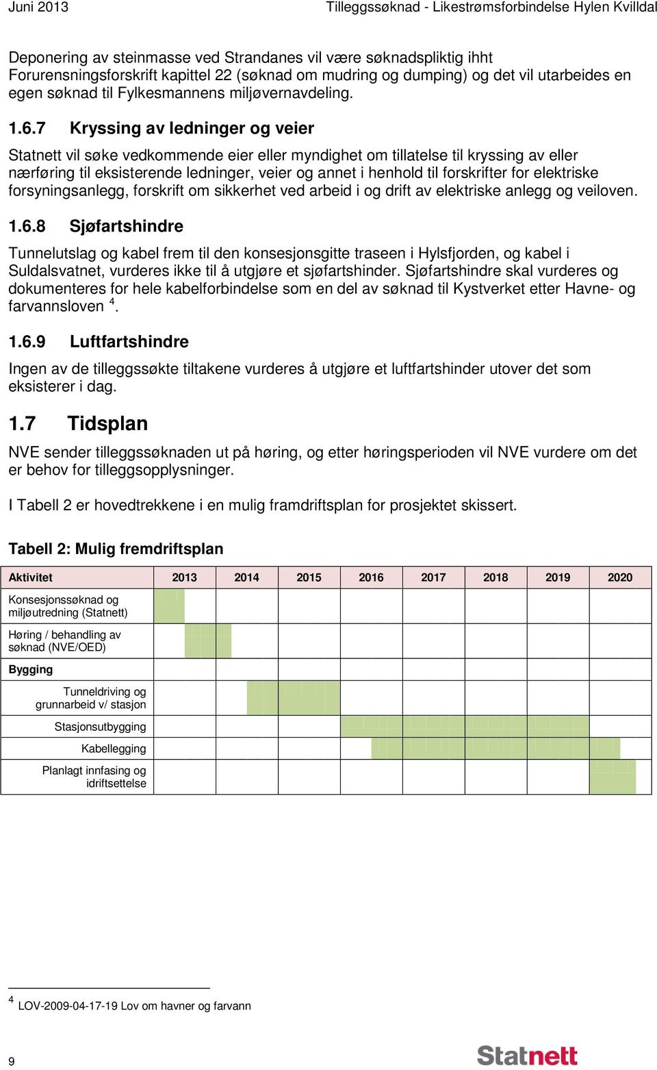 7 Kryssing av ledninger og veier Statnett vil søke vedkommende eier eller myndighet om tillatelse til kryssing av eller nærføring til eksisterende ledninger, veier og annet i henhold til forskrifter