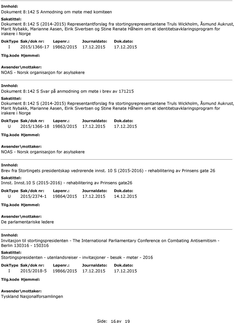 brev av 171215 Dokument 8:142 S (2014-2015) Representantforslag fra stortingsrepresentantene Truls Wickholm, Åsmund Aukrust, Marit Nybakk, Marianne Aasen, Eirik Sivertsen og Stine Renate Håheim om et