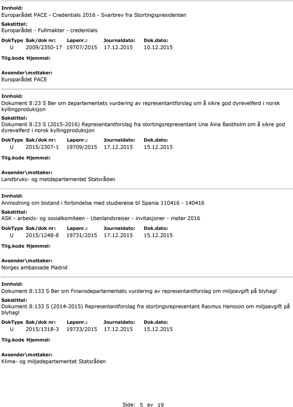 stortingsrepresentant ne Aina Bastholm om å sikre god dyrevelferd i norsk kyllingproduksjon 2015/2307-1 19709/2015 Landbruks- og matdepartementet Statsråden Anmodning om bistand i forbindelse med