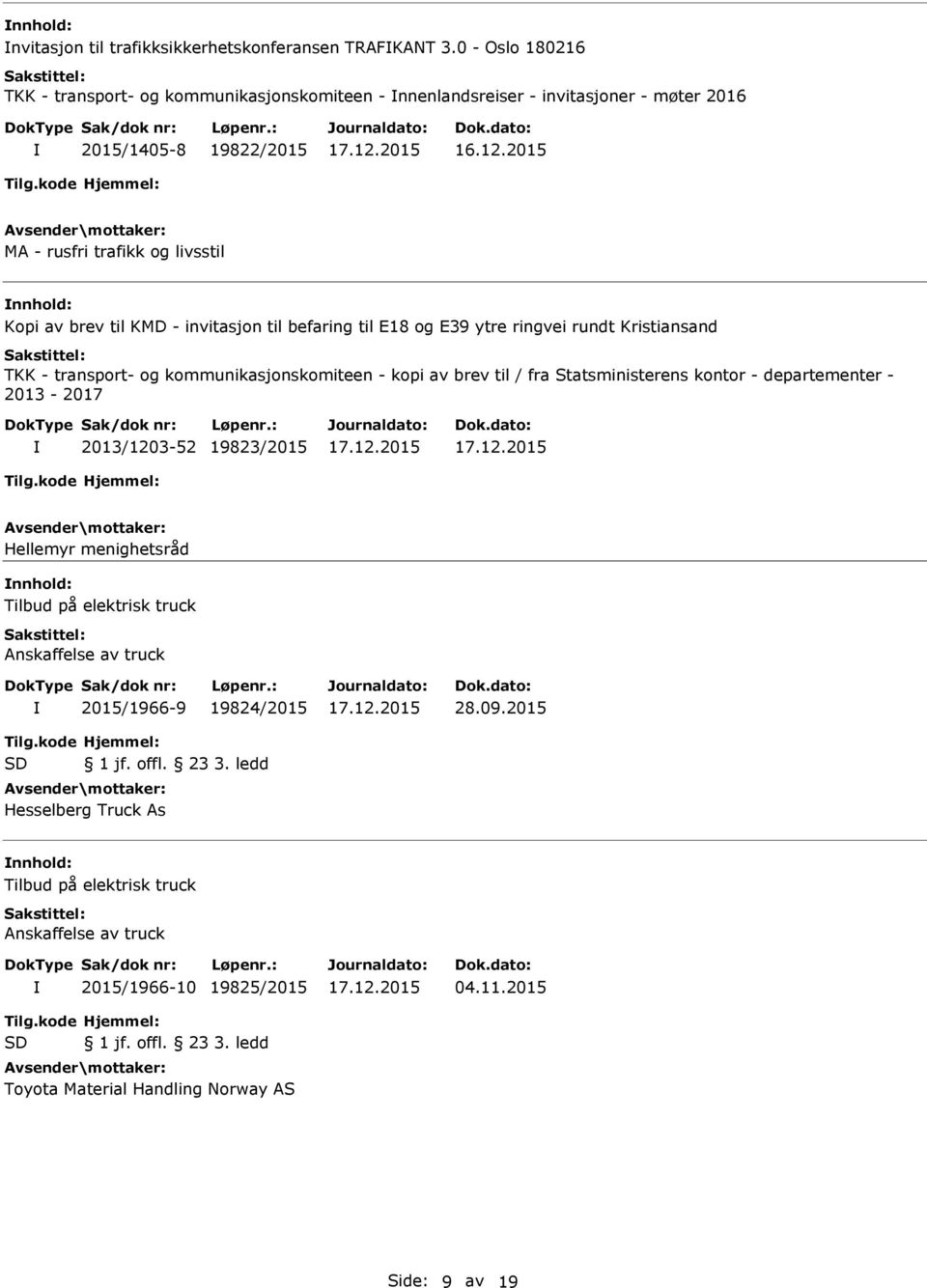 invitasjon til befaring til E18 og E39 ytre ringvei rundt Kristiansand TKK - transport- og kommunikasjonskomiteen - kopi av brev til / fra Statsministerens kontor - departementer -