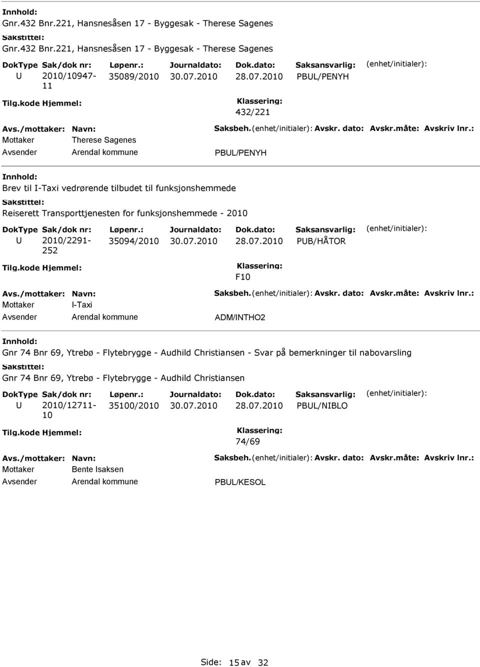 Therese Sagenes PBL/PENYH Brev til -Taxi vedrørende tilbudet til funksjonshemmede Reiserett Transporttjenesten for funksjonshemmede - 2010 2010/2291-252