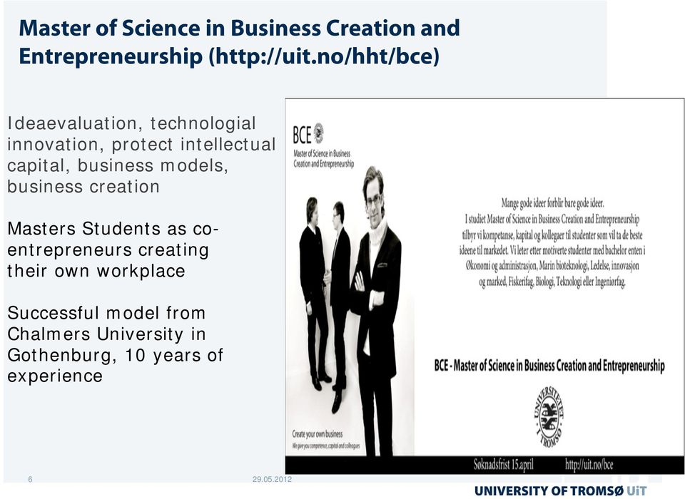 business models, business creation Masters Students as coentrepreneurs creating