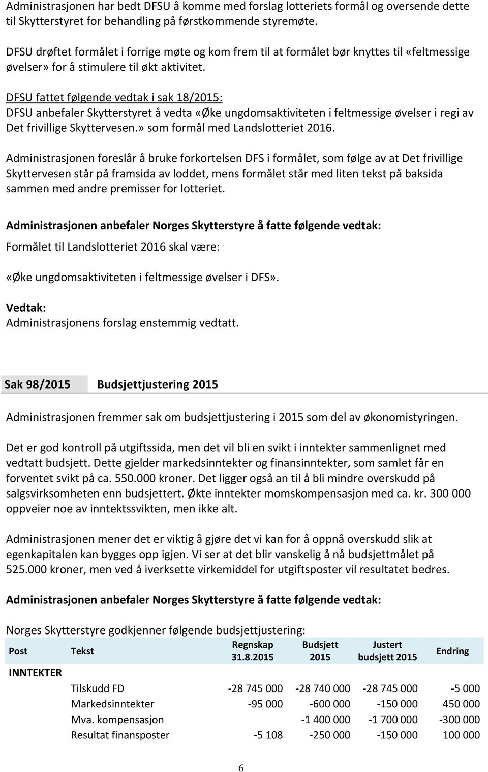 DFSU fattet følgende vedtak i sak 18/2015: DFSU anbefaler Skytterstyret å vedta «Øke ungdomsaktiviteten i feltmessige øvelser i regi av Det frivillige Skyttervesen.