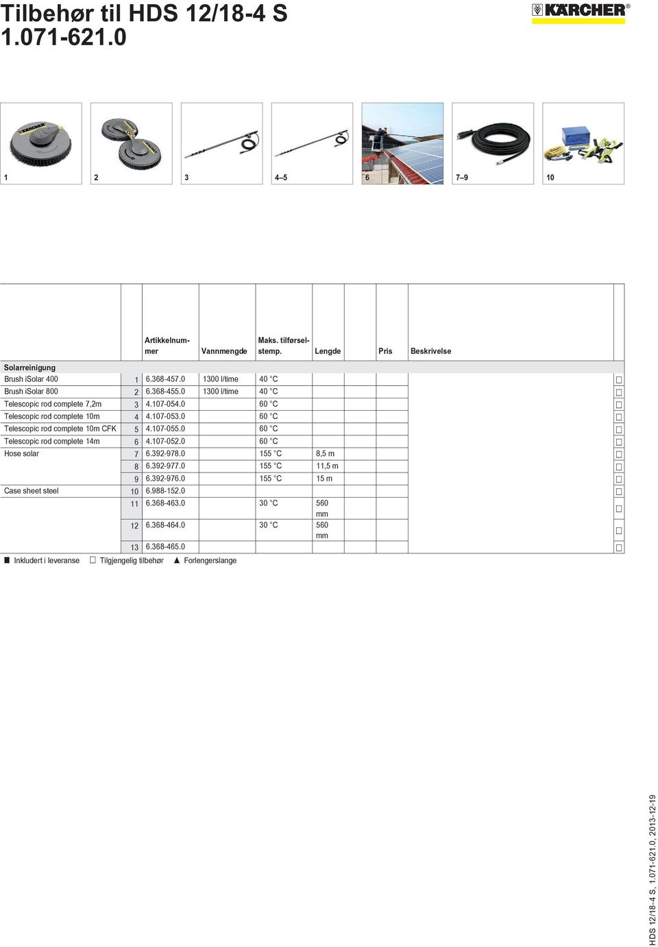 0 60 C Telescopic rod complete 10m CFK 5 4.107-055.0 60 C Telescopic rod complete 14m 6 4.107-052.0 60 C Hose solar 7 6.392-978.0 155 C 8,5 m 8 6.392-977.